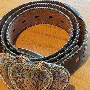 Blazin Roxx Brown Belt with Silver & Pink Accents with Nocona Heart Buckle (L)